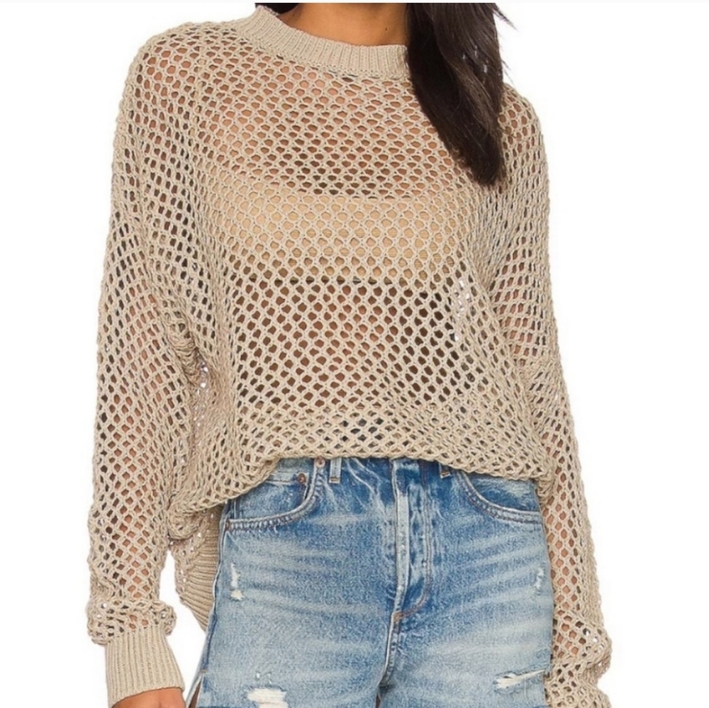 Beach Riot Hilary Crochet Sweater Tan